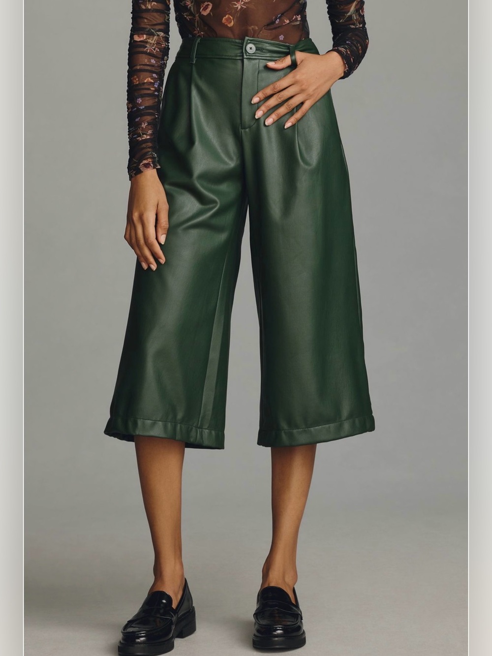 By Anthropologie Faux Leather Culottes Dark Green Sz.4 NWT